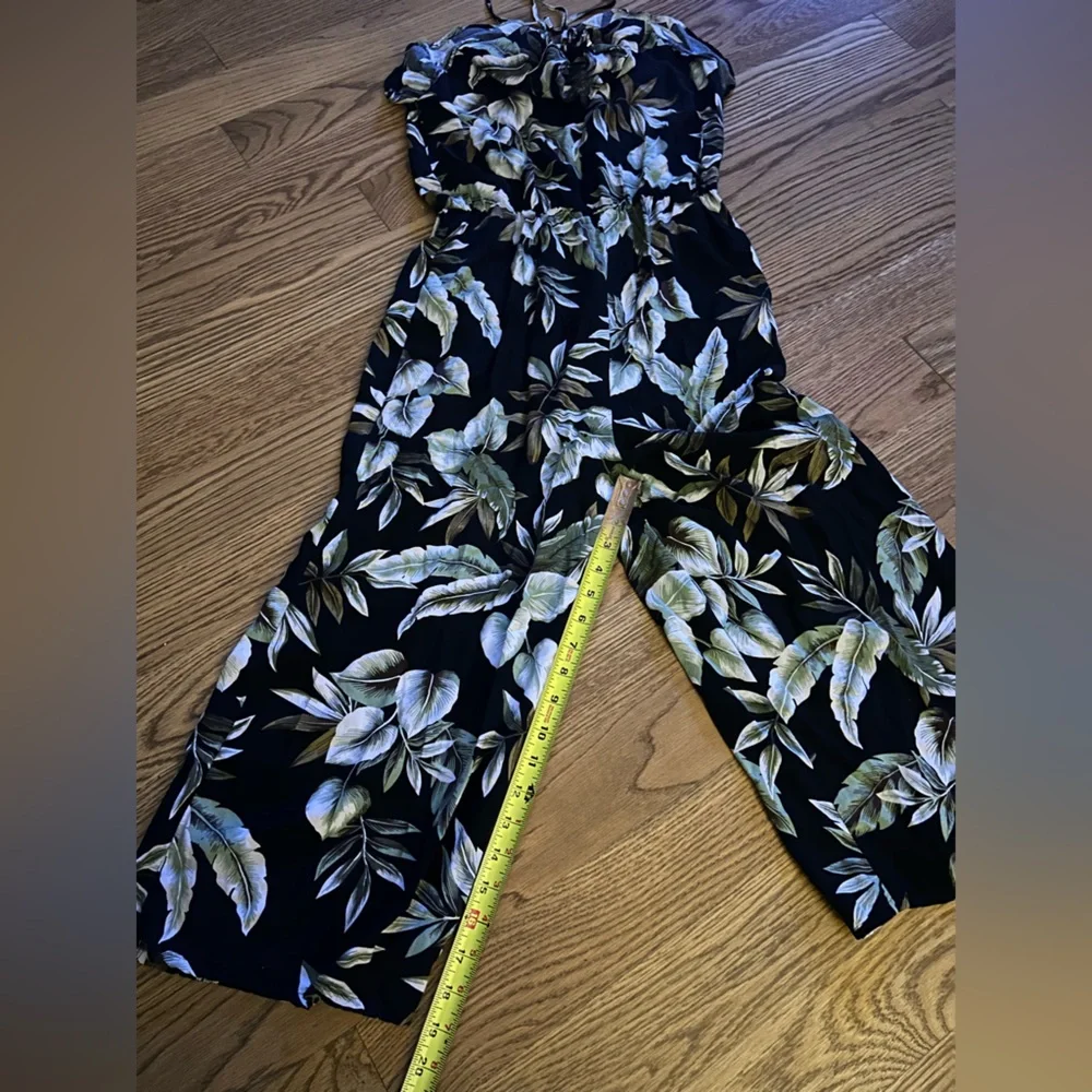 Oasis Jumpsuit Women Palm Print Black‎ Floral Wide Leg Vacay Preppy Halter Top